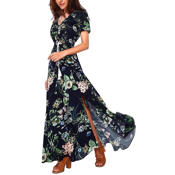 Women’s Long Maxi Floral Print Dress - Picture 3 of 5